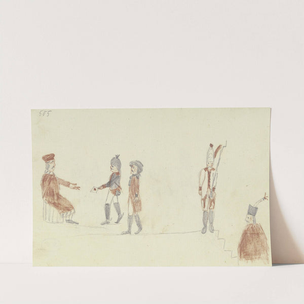 Ein Bote überbringt einem Sitzenden einen Brief, daneben ein Soldat by Franz Pforr