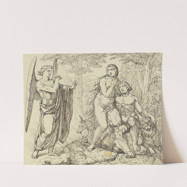 Ein Engel überbringt Adam und Eva Gottes Verbot, vom Baum der Erkenntnis des Guten und Bösen zu essen by Ferdinand Fellner