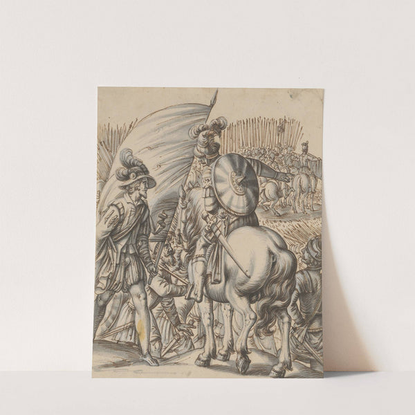 Ein Fähnrich im Gespräch mit einem bewaffneten Reiter by Niklaus Bock