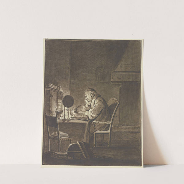 Ein Gelehrter am Tisch sitzend, bei Lampenlicht lesend (1779) by Gottlieb Welté