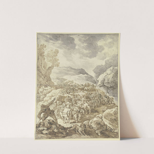 Ein großer Zug von Männern zu Fuß und zu Pferde durch eine Felsschlucht by Johann Albrecht Dietzsch