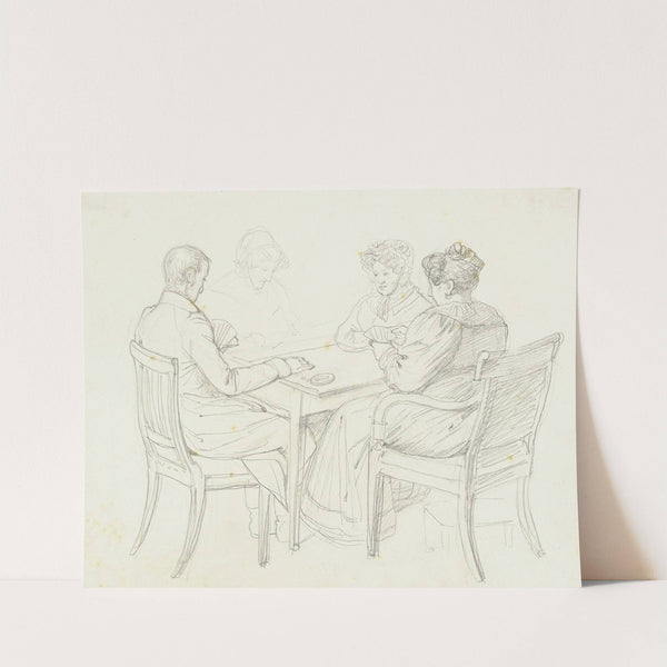 Ein Herr und drei Damen beim Kartenspiel by Friedrich Mosbrugger