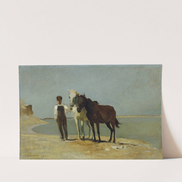 Ein Junge mit Pferden am Strand by Franz Rumpler