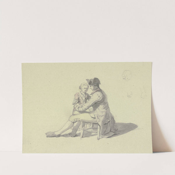 Ein Mann auf einem Stuhl sitzend in Unterhaltung mit einem Jungen by Johann Ludwig Aberli