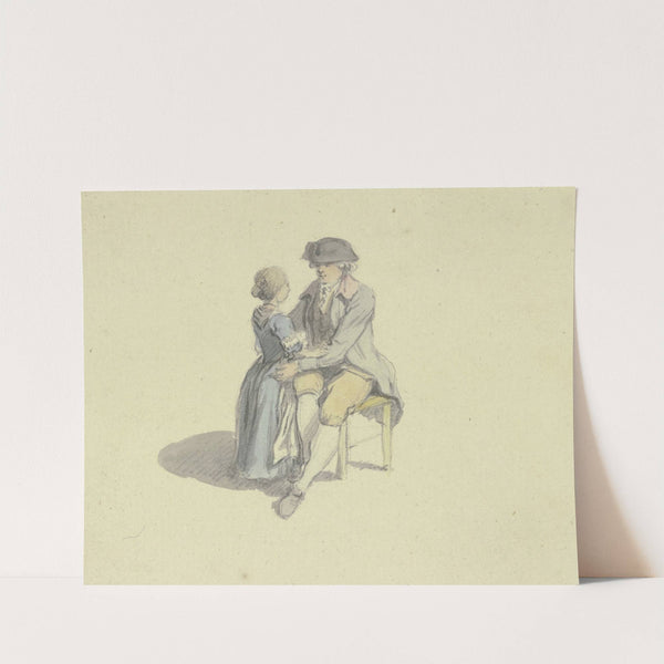 Ein Mann auf einem Stuhl sitzend in Unterhaltung mit einem Mädchen by Johann Ludwig Aberli