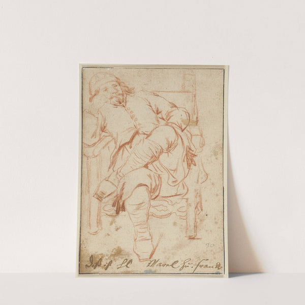 Ein Mann mit übereinandergeschlagenen Beinen auf einem Stuhl sitzend by Johann Heinrich Roos