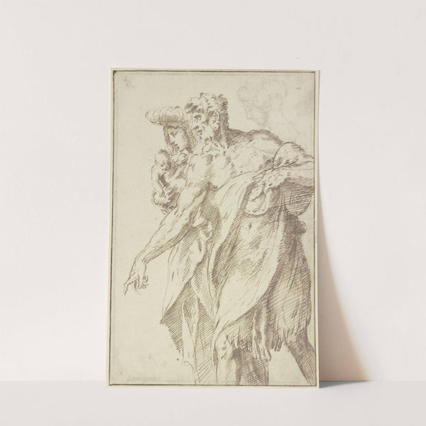 Ein Mann und eine Frau mit einem Kind nach links gehend by Baccio Bandinelli