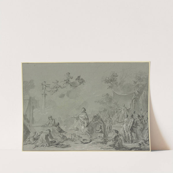 Ein mit einem Lorbeerkranz bekrönter Herrscher lässt vor der Statue des Amor Opfer darbringen by Jean Baptiste Marie Pierre