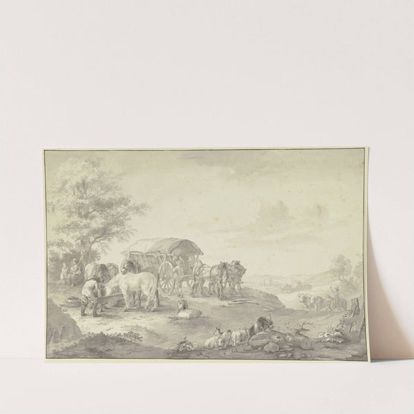 Ein mit Säcken beladener Lastwagen auf dem Feld unter einem Baum by Johann Georg Pforr