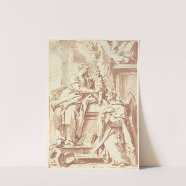 Ein Mönch mit Flügeln verehrt die Madonna by Gaspare Diziani