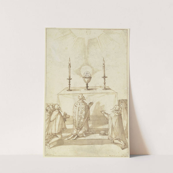 Ein Priester und seine Gemeinde in der Anbetung der Transsubstantiation by Hans Rottenhammer