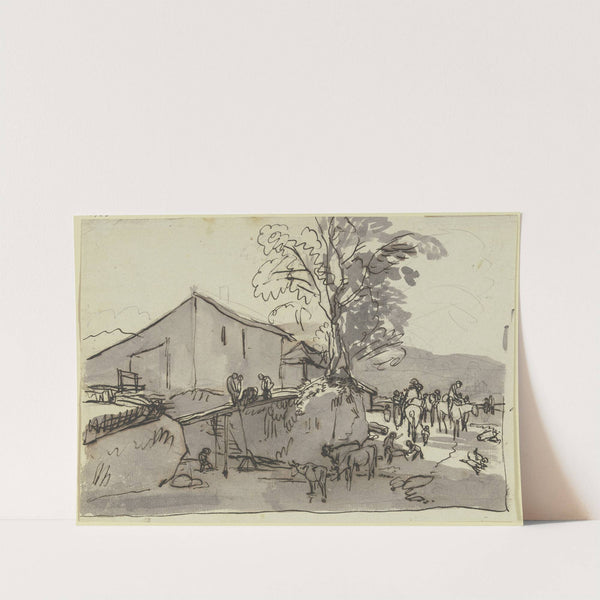 Ein Rasthaus, im Vordergrund Tiere am Wasser by Wilhelm von Kobell