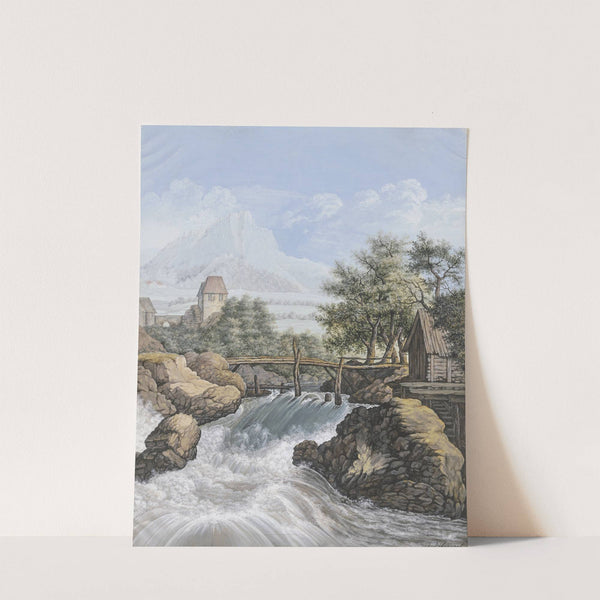 Ein reißender Bach mit einer Brücke und Blick in ein Tal by Johann David Passavant