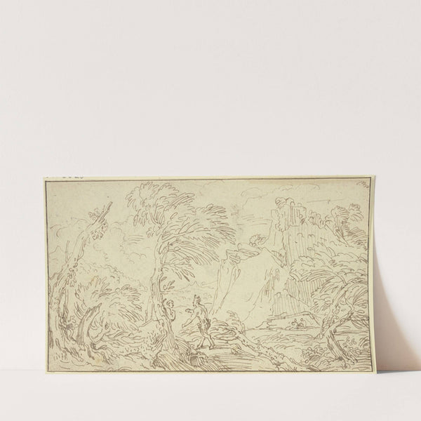 Ein Satyr geht auf ein Weib los, das hinter einem Baum steht by Abraham Genoels II