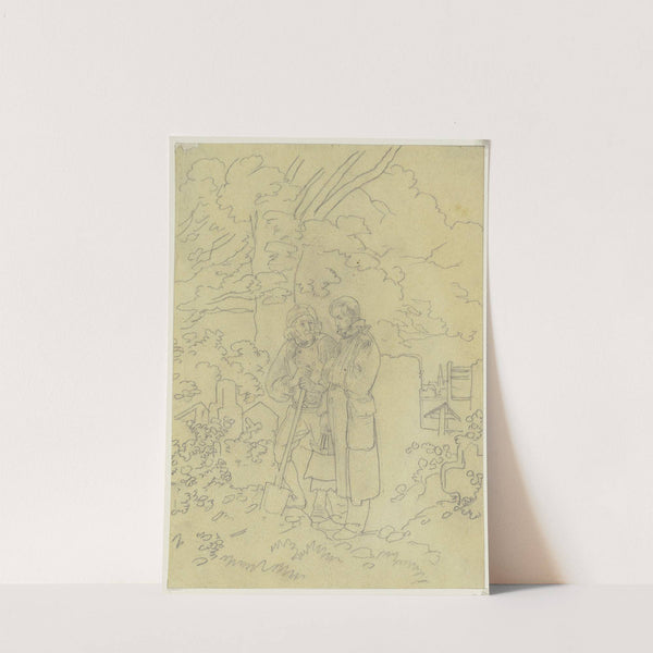 Ein Soldat mit dem Arm in einer Schlinge auf dem Friedhof im Gespräch mit einem Totengräber by Jakob Becker