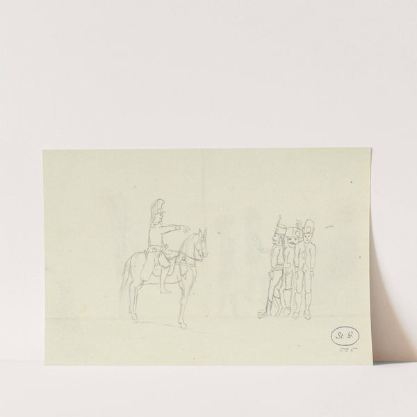 Ein Soldat zu Pferde und drei stehende Soldaten in verschiedenen Uniformen (ca. 1791 – 1803) by Franz Pforr