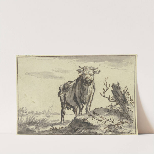 Ein Stier von vorne gesehen bei einem Baumstamm by Johannes Janson