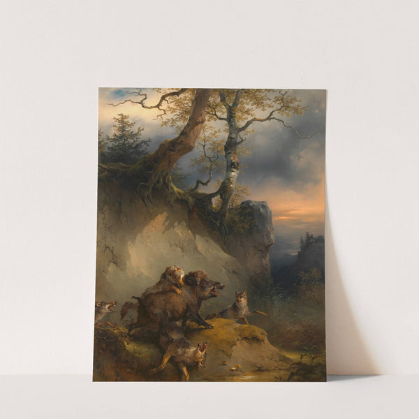 Ein von Wölfen angefallener Eber (around 1846) by Friedrich August Matthias Gauermann