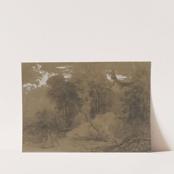 Ein Waldweg, ein Wanderer wird von zwei Mannen angefallen by Johann Wilhelm Schirmer