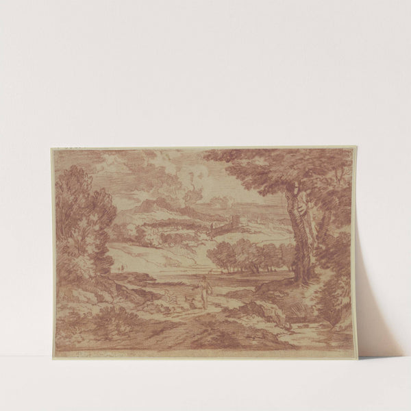 Ein Wanderer auf einem Weg, der auf eine auf einer Anhöhe gelegene Burg zuführt by Abraham Genoels II