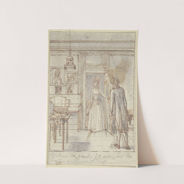 Ein Zimmer, in dem links ein Arbeitstisch und ein Spinett stehen by Daniel Nikolaus Chodowiecki