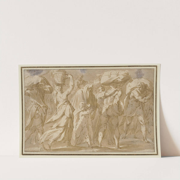 Ein Zug von Männern, Frauen und Kindern, die Säcke und Körbe tragen by Hans Speckaert