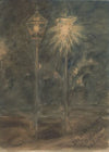 Eine alte und eine neue Gaslaterne in der Nacht des 31. Oktobers 1899 (1899)