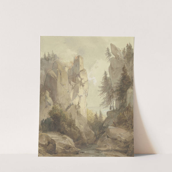 Eine brennende Burg auf einem Felsen by Caspar Scheuren