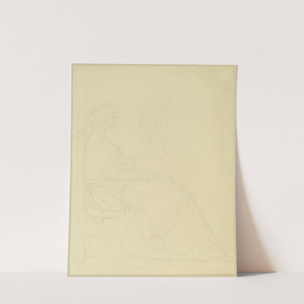 Eine Dame am Fenster sitzend, im Hintergrund ein Amorknabe mit Pfeil und Bogen by Eduard von Steinle