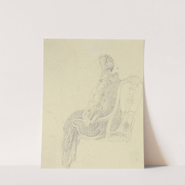 Eine Dame mit Haube auf einem Lehnstuhl sitzend, nach links gewandt, fast von hinten gesehen by Daniel Nikolaus Chodowiecki