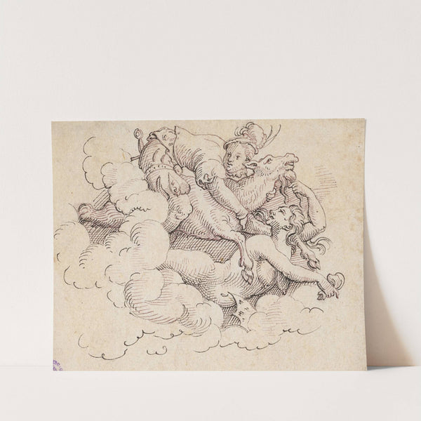 Eine fliegende Hexe entführt einen jungen, auf einem Ziegenbock reitenden Junker by Virgil Solis