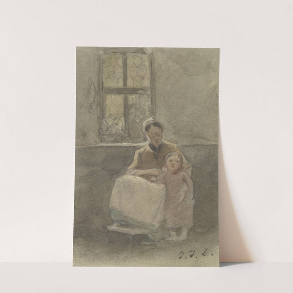 Eine Frau, an einem Fenster sitzend, hält ein neben ihr stehendes Kind by Jakob Fürchtegott Dielmann