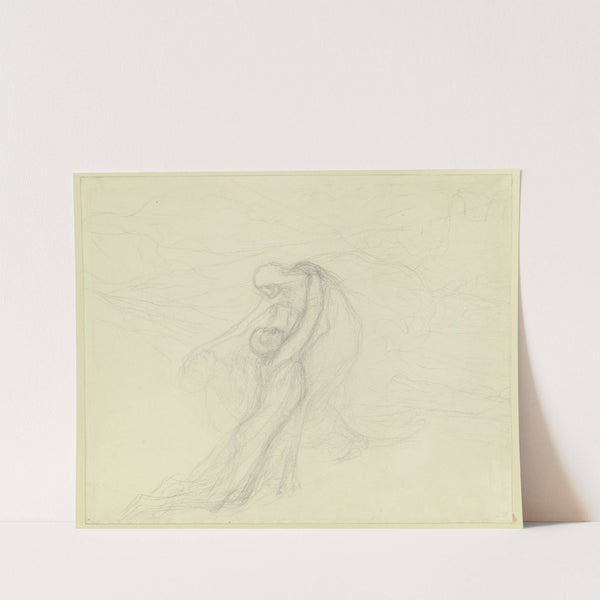 Eine junge Frau neben einer leblosen Gestalt, den Tod flehendlich umarmend. by Victor Müller