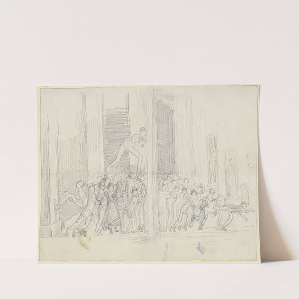 Eine Menschenmenge, die ein Theaterr stürmt by Wilhelm Trübner