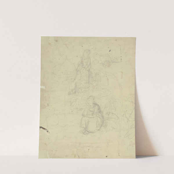 Eine sitzende und eine stehende Frau mit Kind by Jakob Fürchtegott Dielmann