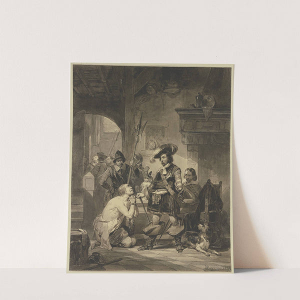 Eine Wachstube, auf den Knien ein Ketten Geschlagener einen Befehlshaber anflehend by Nicaise De Keyser