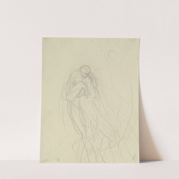 Eine zusammensinkende junge Frau, von einer hinter ihr stehenden Gestalt gestützt by Victor Müller