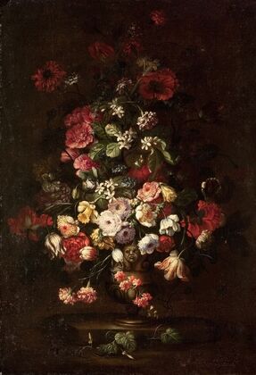 Elaborate Floral Bouquet in Footed Vase — size preview