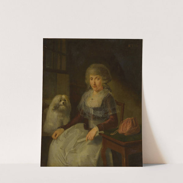 Elderly woman with her dog by Adriaen de Lelie