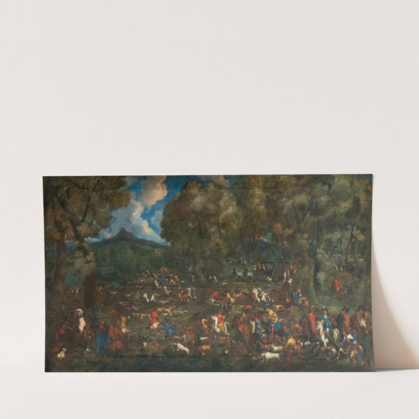 Elegant figures on horseback and in carriages following a hunt by Manner Of Adam Frans Van Der Meulen