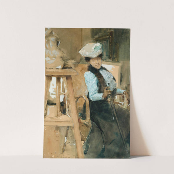 Elegant lady in a sculptor’s studio by Antoine Calbet