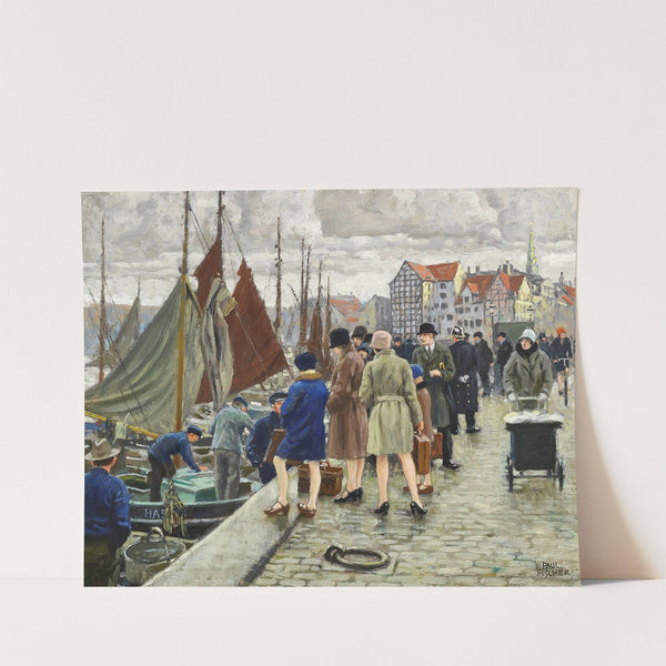 Elegante damer med klokkehatte køber fisk by Paul Fischer