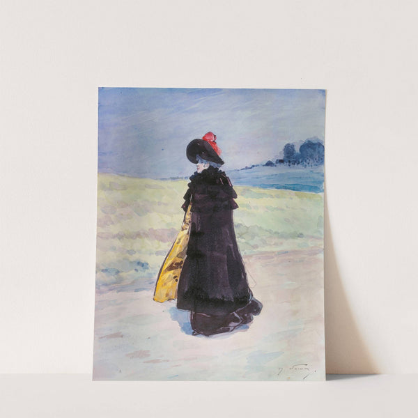 Elégante en cape noire dans un paysage (1890-1900) by Henri Somm