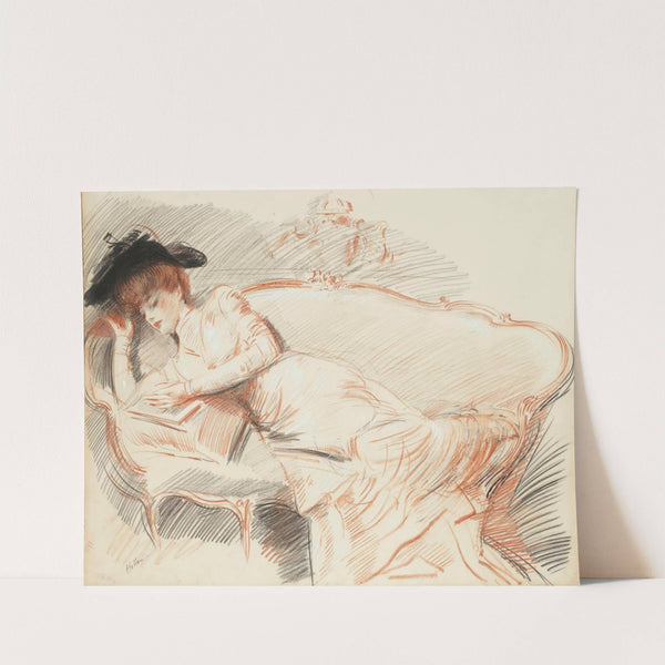Elégante lisant sur un canapé by Paul César Helleu