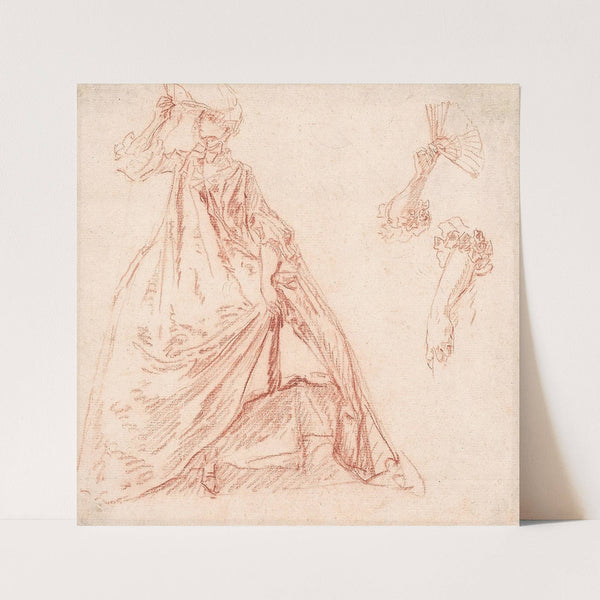 Elégante tenant un éventail et deux études de main by Nicolas Lancret