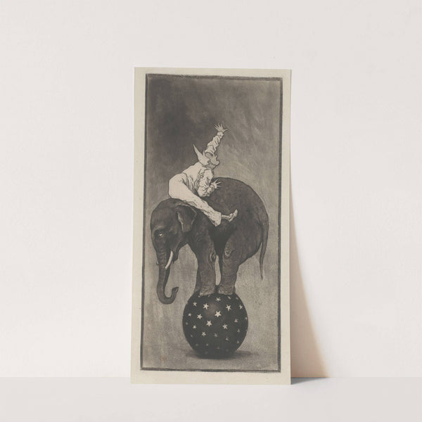 Elephant balancing on a ball with a man on its back (1856-1897) by Henri-Charles Guérard