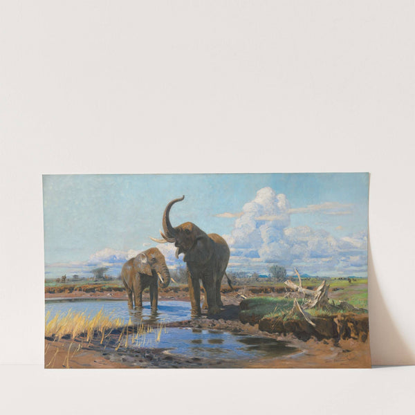 Elephants at a waterhole by Wilhelm Kuhnert