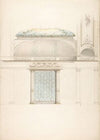 Elevation and transverse section of a domed and colonnaded hall