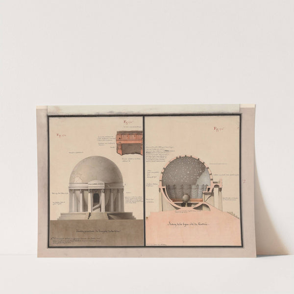 Elévation géométrale du temple de la Terre ; Section de la ligne côté de l’entrée ; Dernière résolution de l’ordre extérieur (1777-1825) by Jean Jacques Lequeu