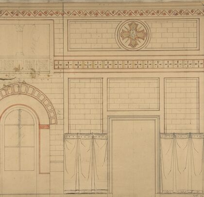 Elevation of a wall decorated with the dove of the holy ghost